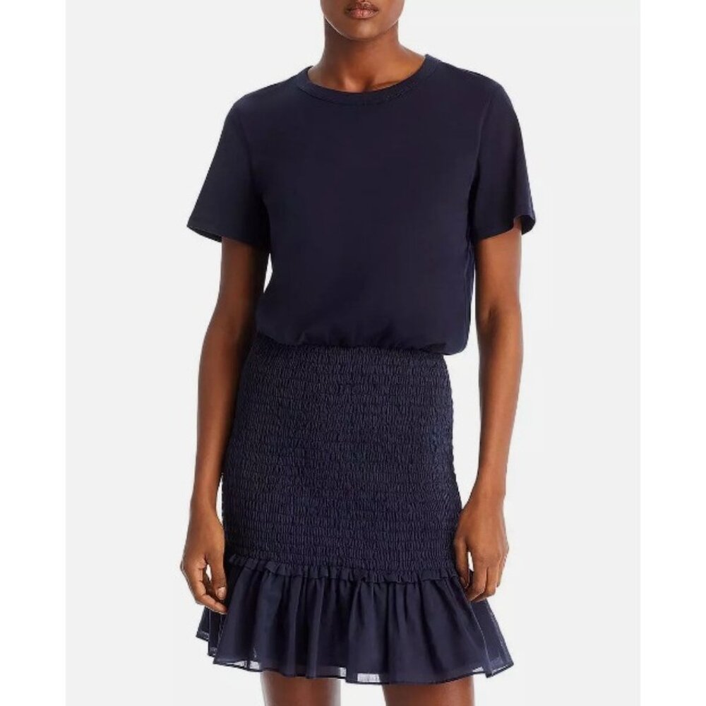Veronica Beard Navy Blue Aberdeen Smocked Cotton Sheath Dress, NWT! $328 Size XL